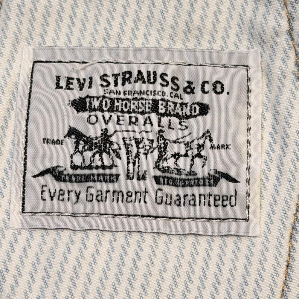 Levi's Overall Shorts Womens Large Blue Striped Denim Adjustable Straps Pockets - Picture 10 of 15